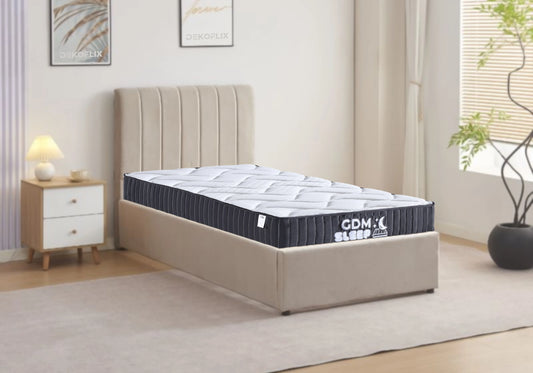 Lit coffre en velours taupe une place – ONORA