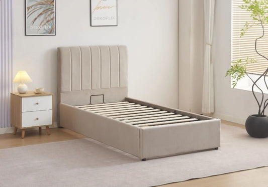 Lit coffre 90x190 velours taupe avec sommier - Onora