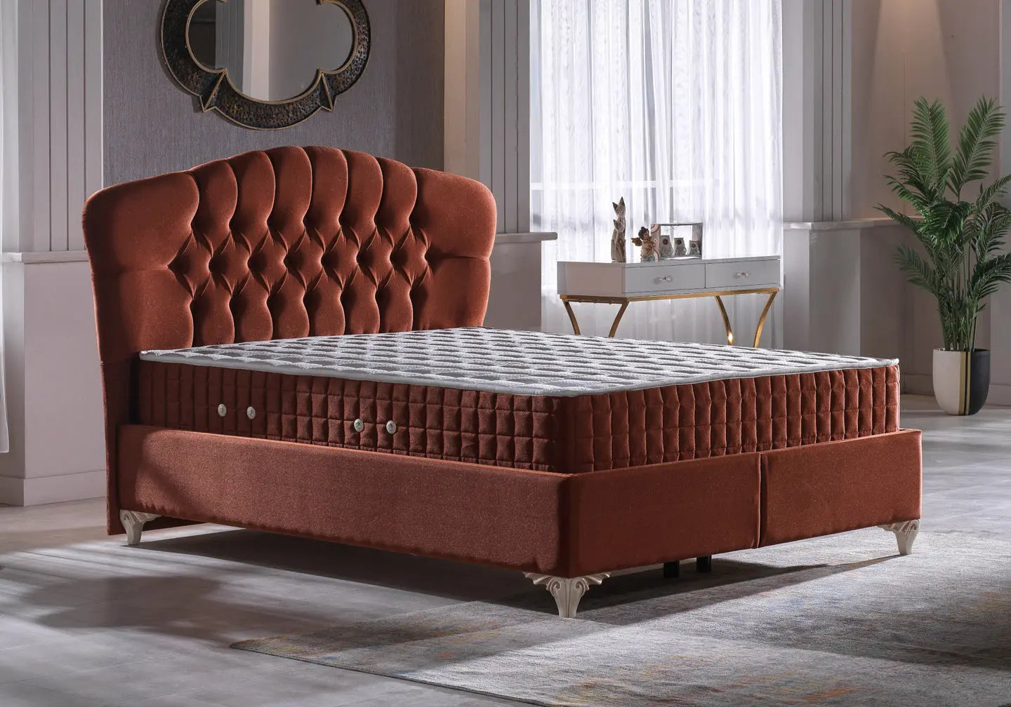 Lit king size capitonné marron ROYAL Slims Mobilya