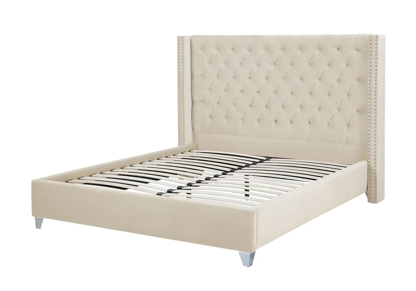 Lit king size velours beige capitonné CHESTER New Design