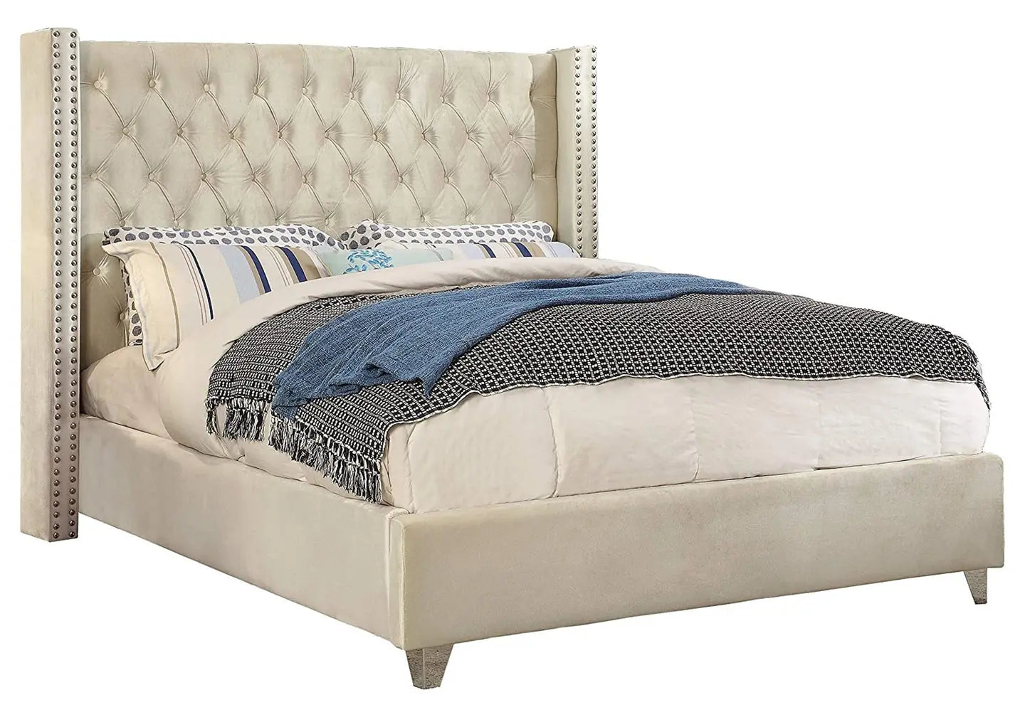 Lit king size velours beige capitonné CHESTER New Design