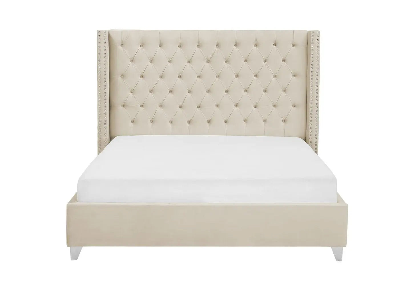 Lit king size velours beige capitonné CHESTER New Design