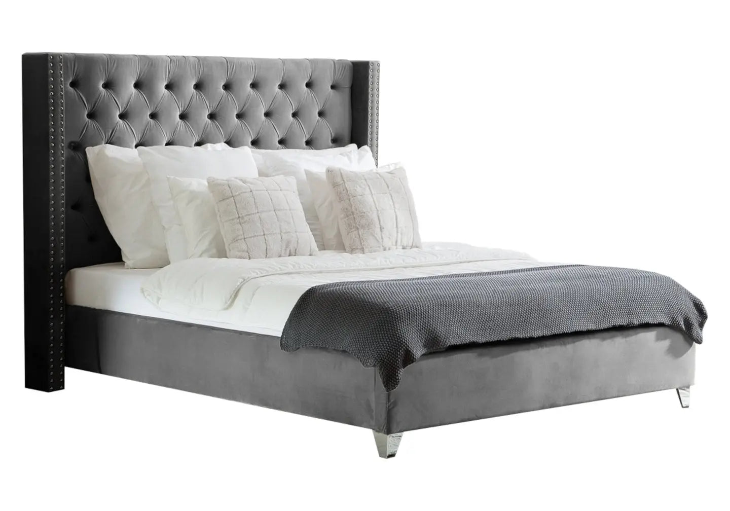 Lit king size velours gris capitonné CHESTER New Design