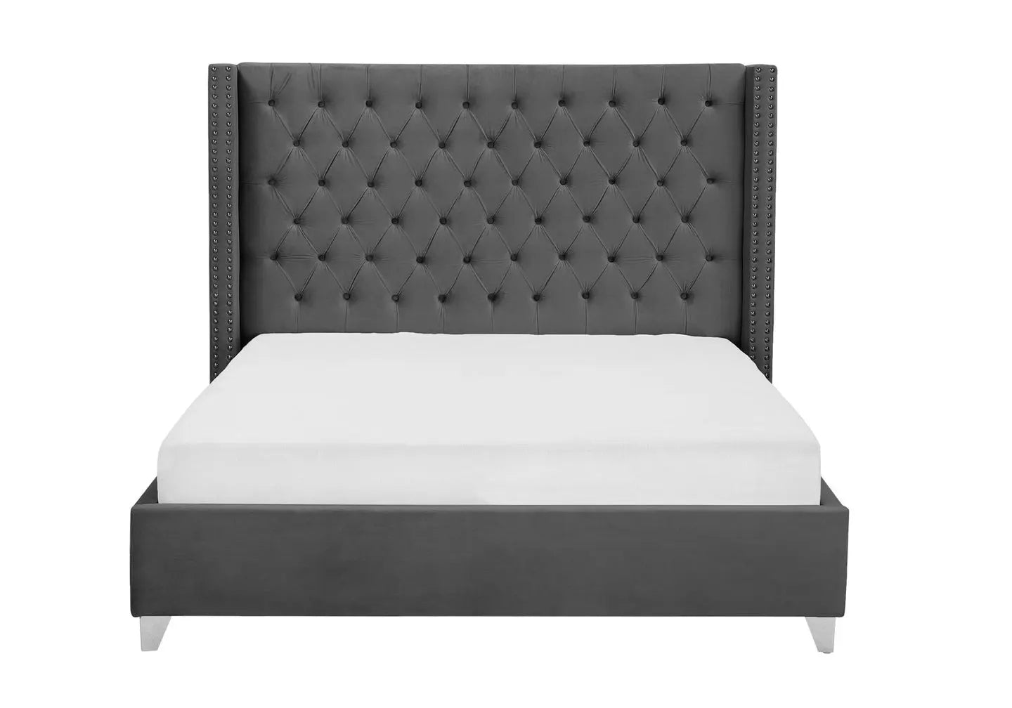 Lit king size velours gris capitonné CHESTER New Design