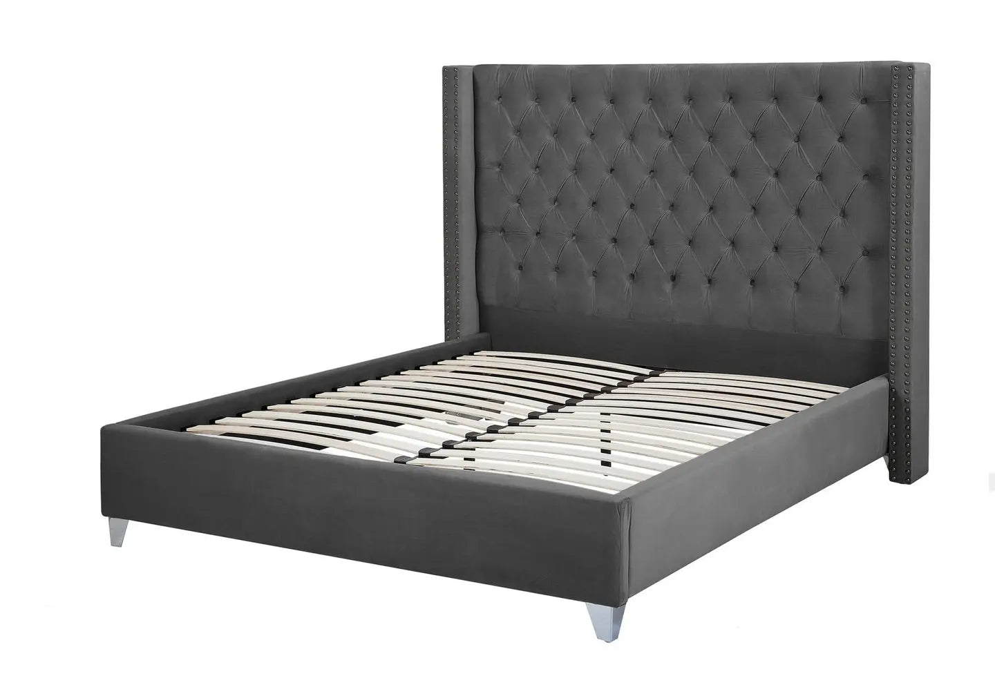 Lit king size velours gris capitonné CHESTER New Design