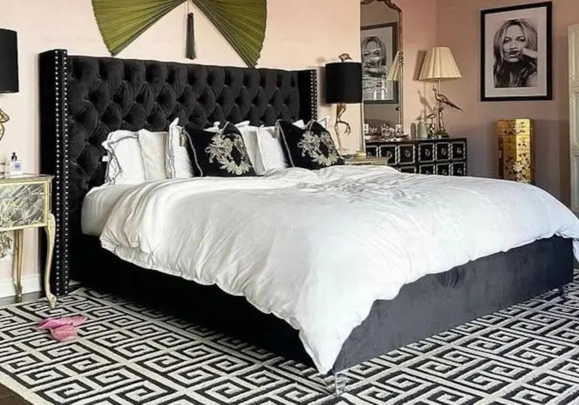 Lit king size velours noir capitonné CHESTER New Design