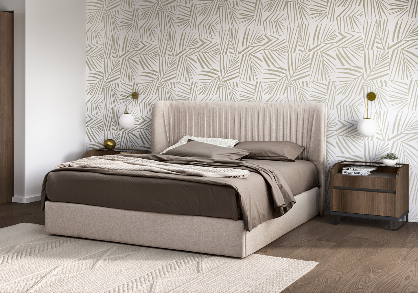 Table de nuit bois rainuré & marbre – Hexagon