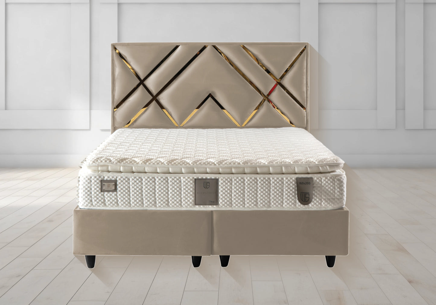 Lit Turc Complet Velours Beige Doré Coffre Rangement – TORONTO