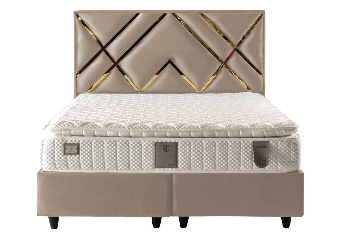 Lit Turc Complet Velours Beige Doré Coffre Rangement – TORONTO