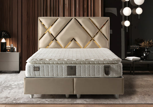 Lit Turc Complet Velours Beige Doré Coffre Rangement – TORONTO