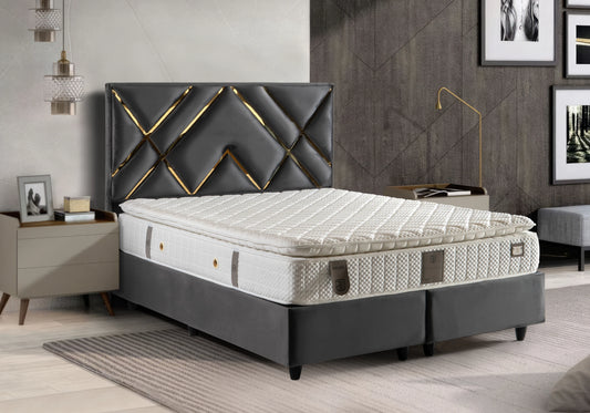 Lit Turc Complet Velours Gris Doré Coffre Rangement – TORONTO