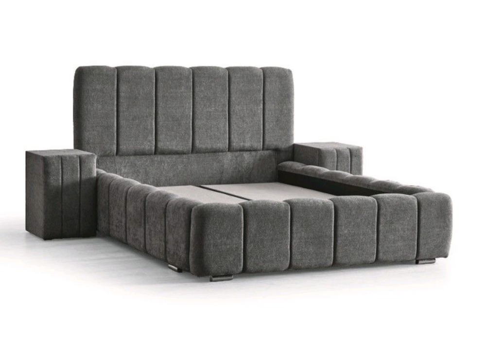 Lit capitonné coffre 160x200 bouclé gris - Cloud