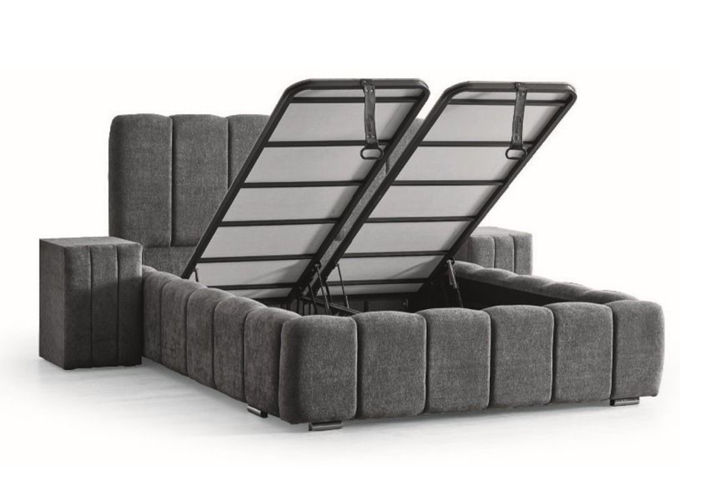 Lit capitonné coffre 160x200 bouclé gris - Cloud