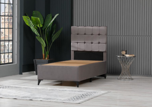 Lit coffre complet 1 place velours gris – Lore