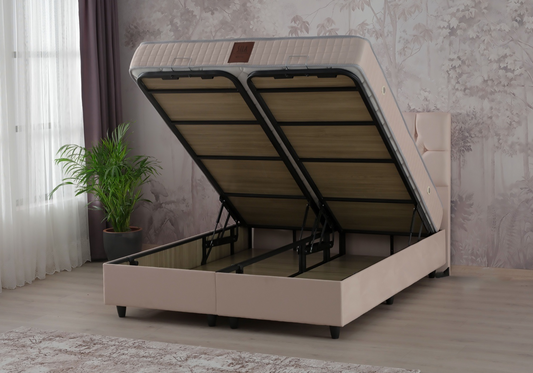 Ensemble lit coffre et matelas 2 places beige - Lore