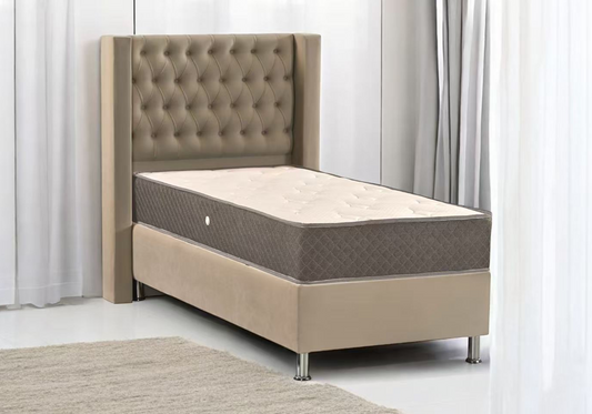 Lit coffre complet velours taupe 90x190 – Kobe