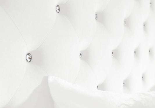 Lit double capitonné en velours blanc avec strass – ANIS