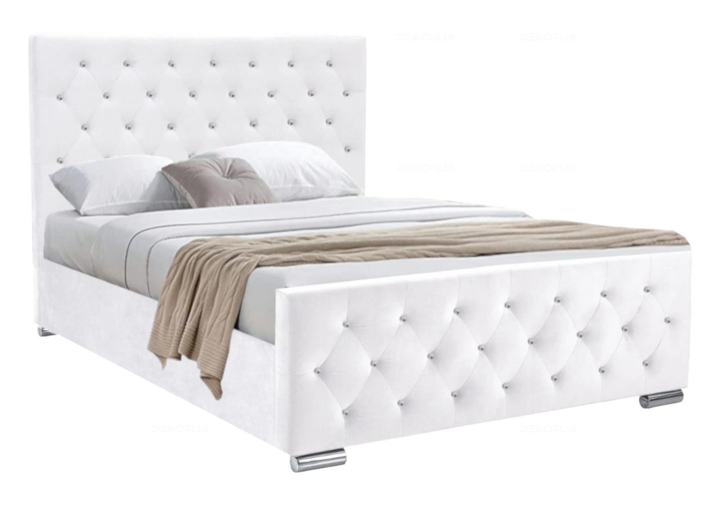 Lit double capitonné en velours blanc avec strass – ANIS