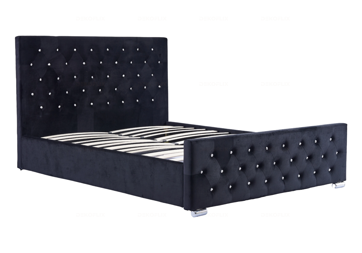 Lit double capitonné en velours noir avec strass - ANIS