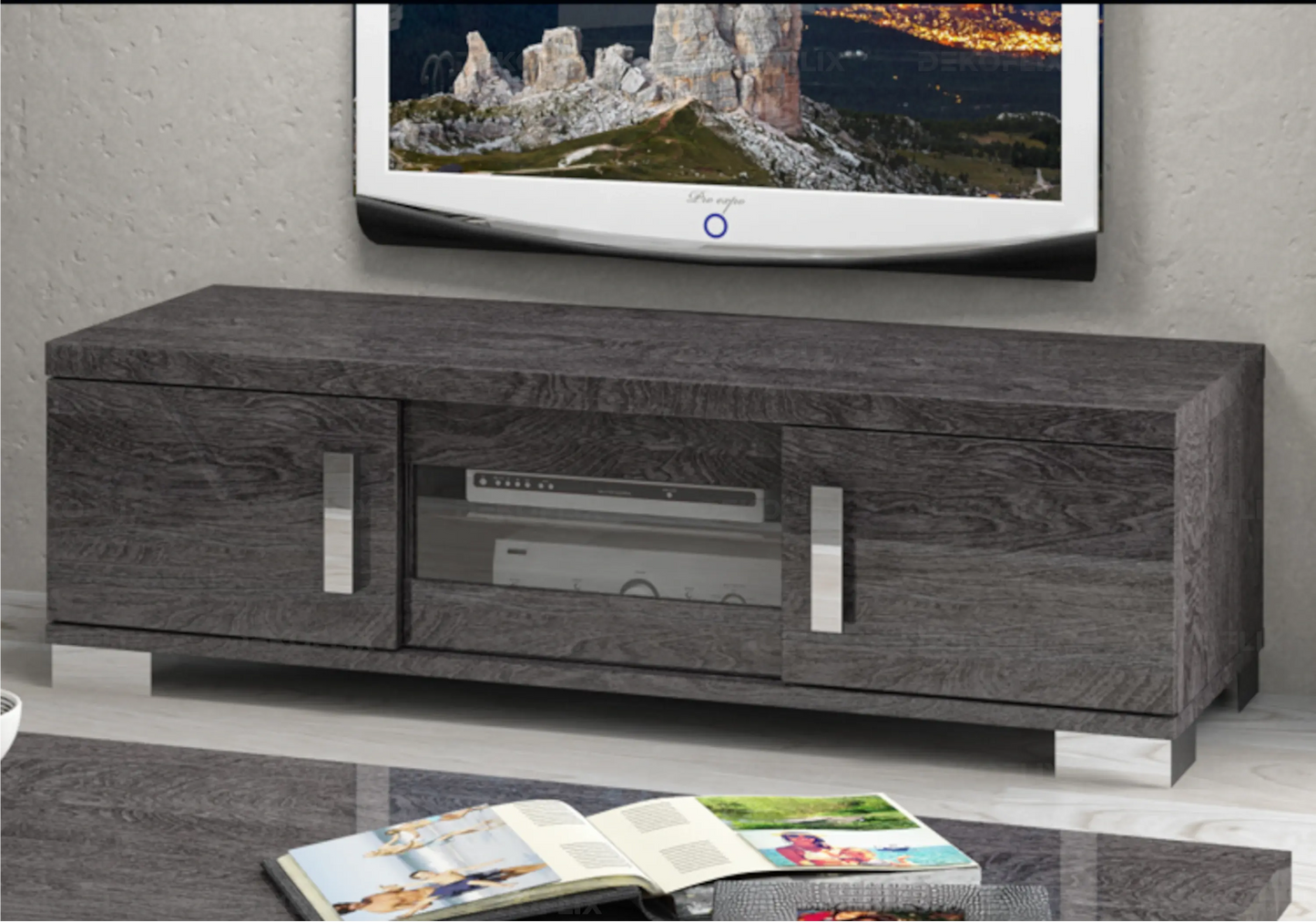Meuble TV Bouleau Gris Design Contemporain – Sarah Italien Status