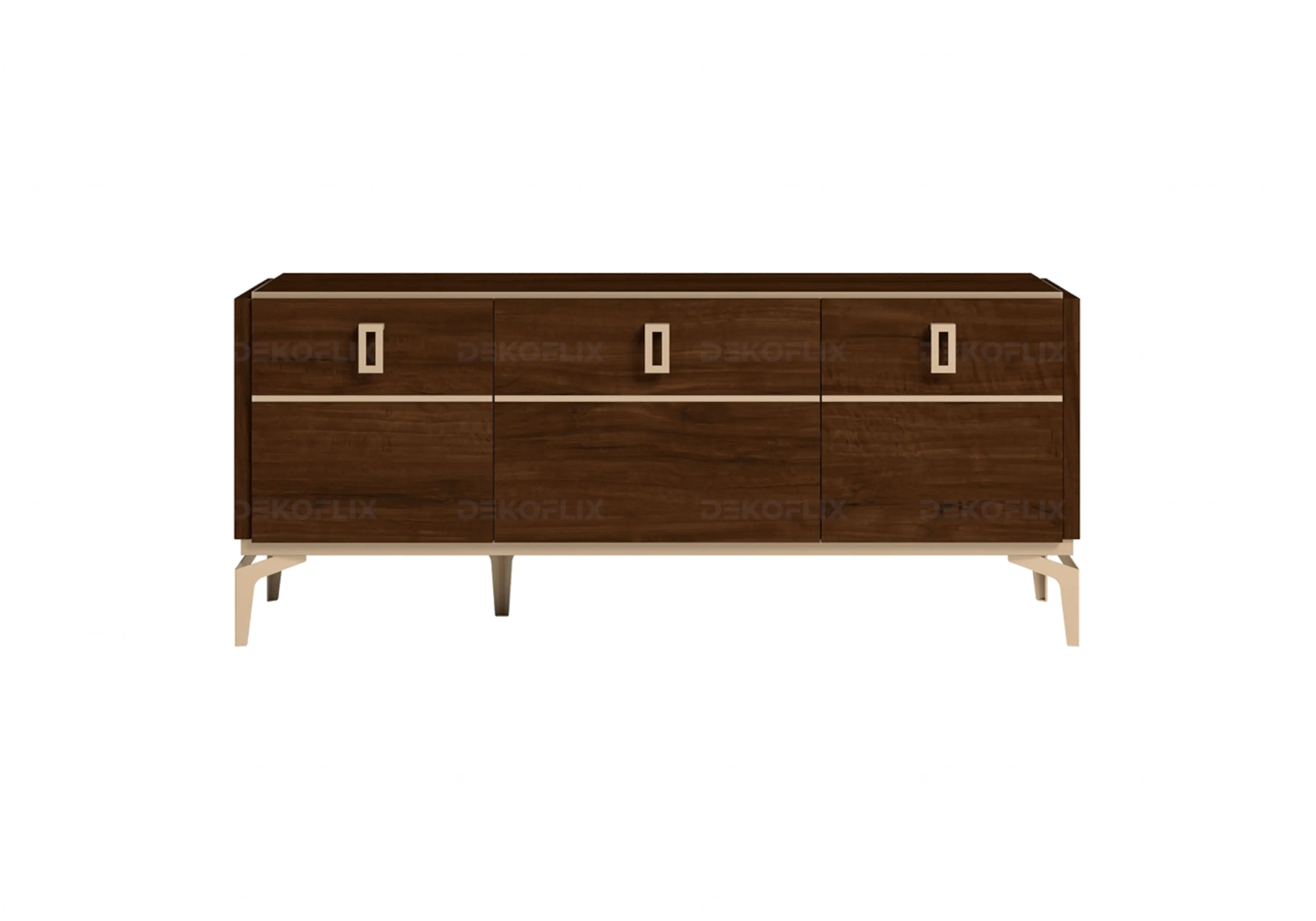Meuble TV Noyer Doré – Élégance Eva Moderne - Made in Italy DEKOFLIX