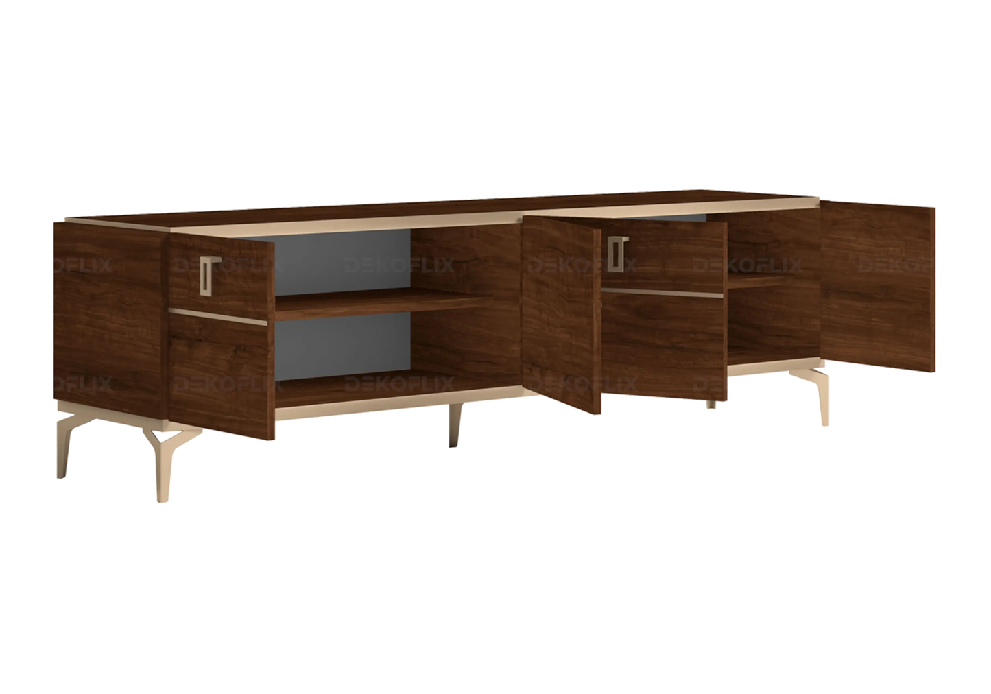 Meuble TV Noyer Doré – Élégance Eva Moderne - Made in Italy DEKOFLIX