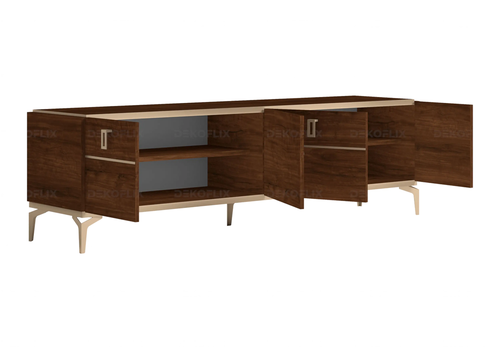 Meuble TV Noyer Doré – Élégance Eva Moderne - Made in Italy DEKOFLIX