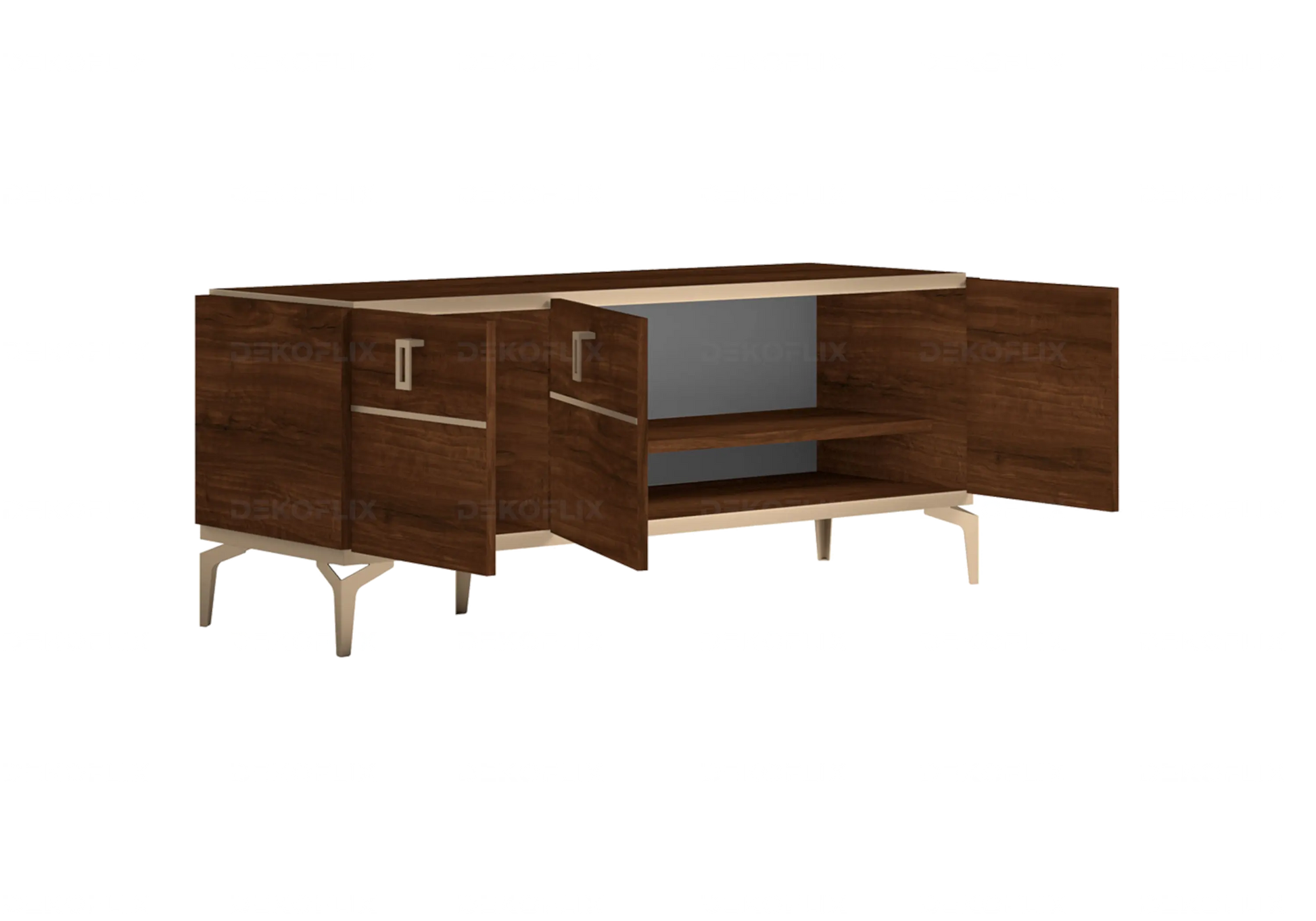 Meuble TV Noyer Doré – Élégance Eva Moderne - Made in Italy DEKOFLIX