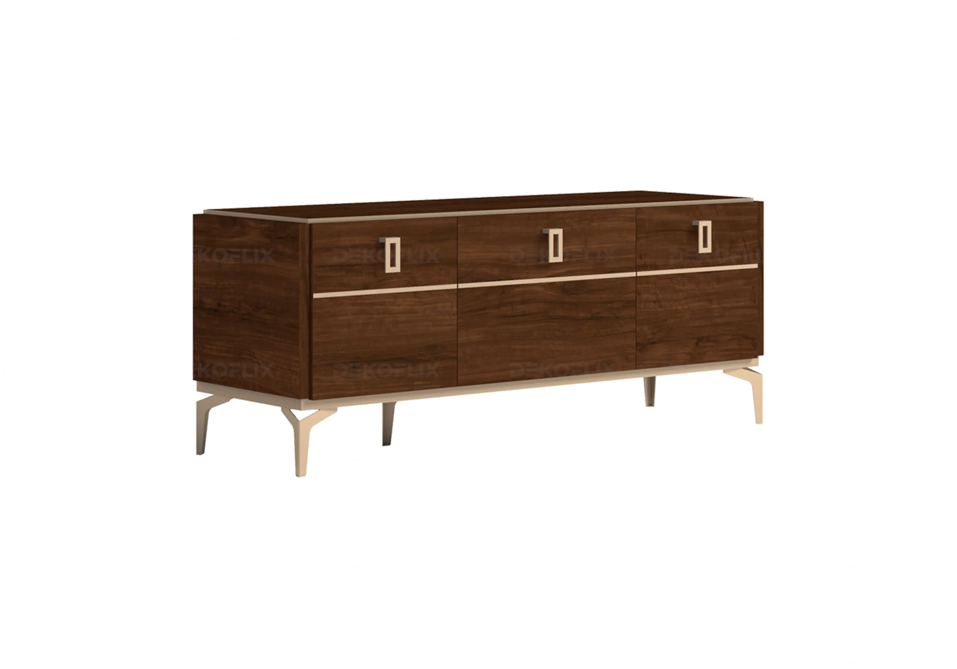 Meuble TV Noyer Doré – Élégance Eva Moderne - Made in Italy DEKOFLIX