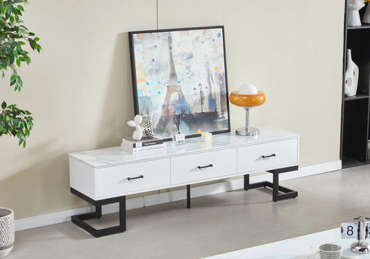 Meuble banc tv noire marbre blanc ODEL New Design