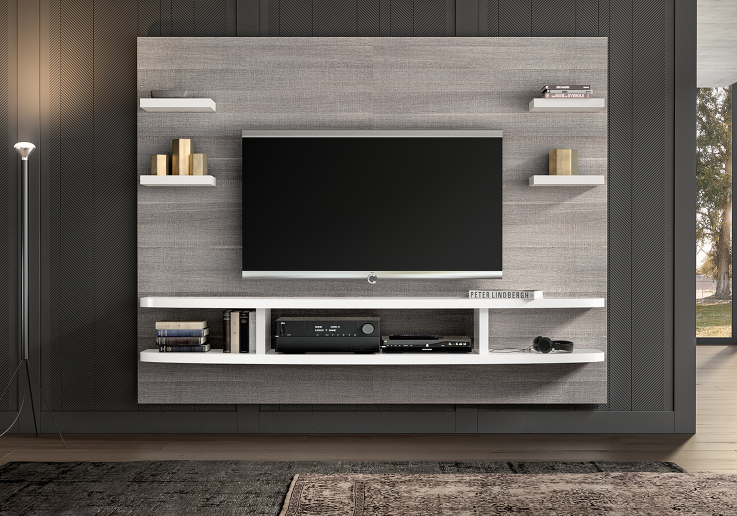 Meuble mural tv chêne gris blanc laqué - Futura