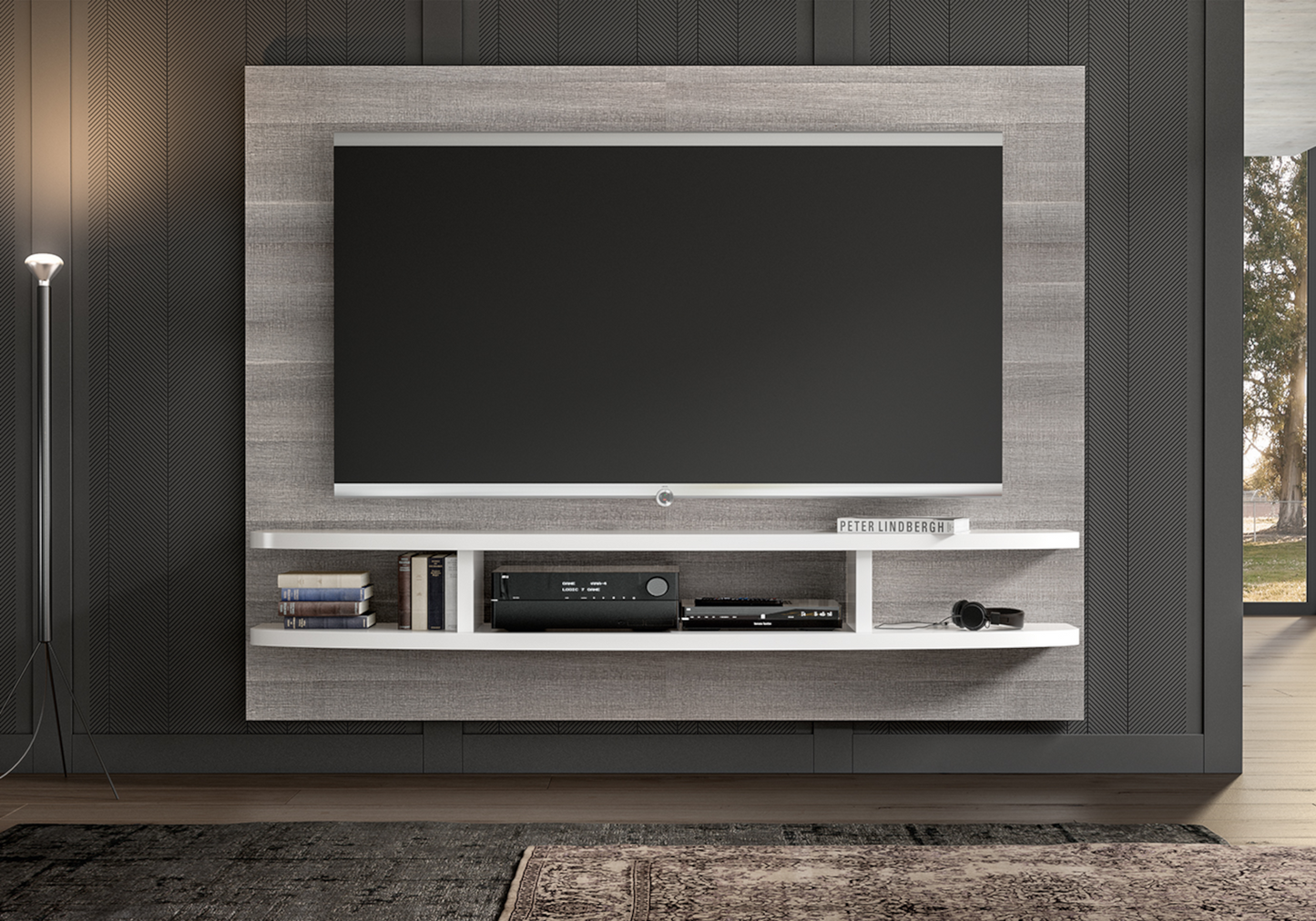 Meuble mural tv chêne gris blanc laqué - Futura