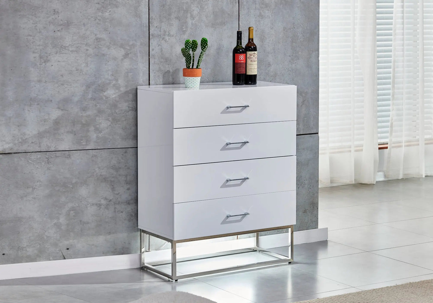 Meuble rangement argent laqué blanc LINE New Design