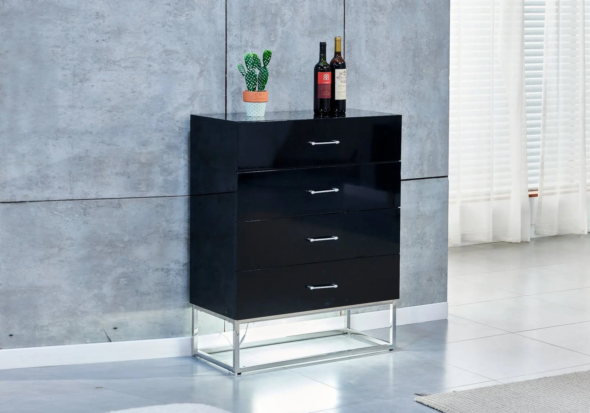 Meuble rangement argent laqué noir LINE New Design