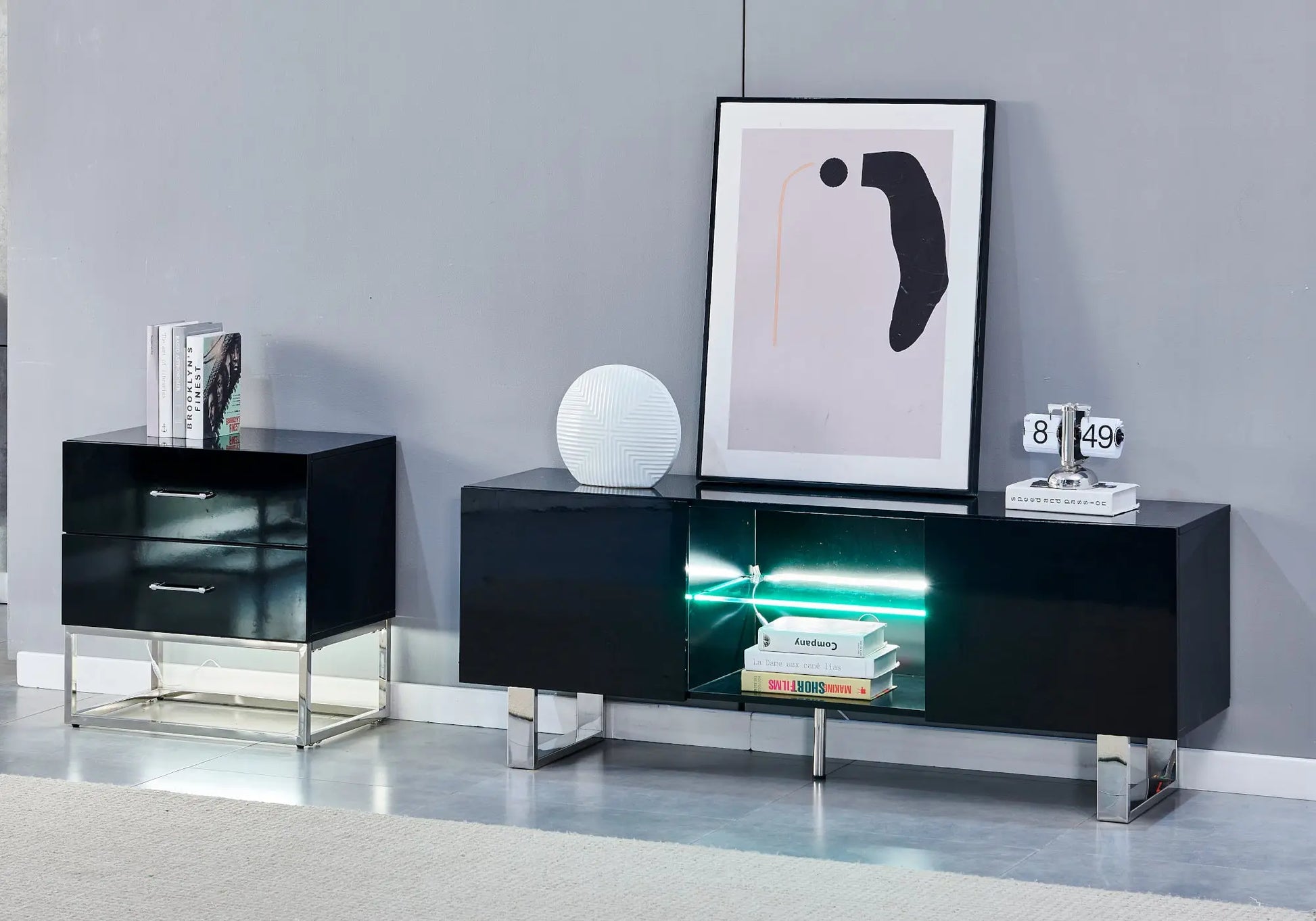 Meuble tv design argent laqué noir LINE New Design