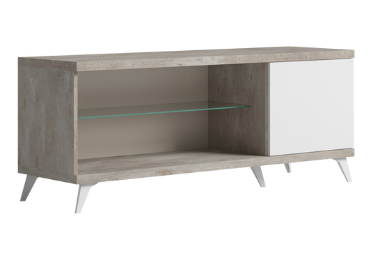 Meuble TV blanc laqué béton avec niche – Treviso
