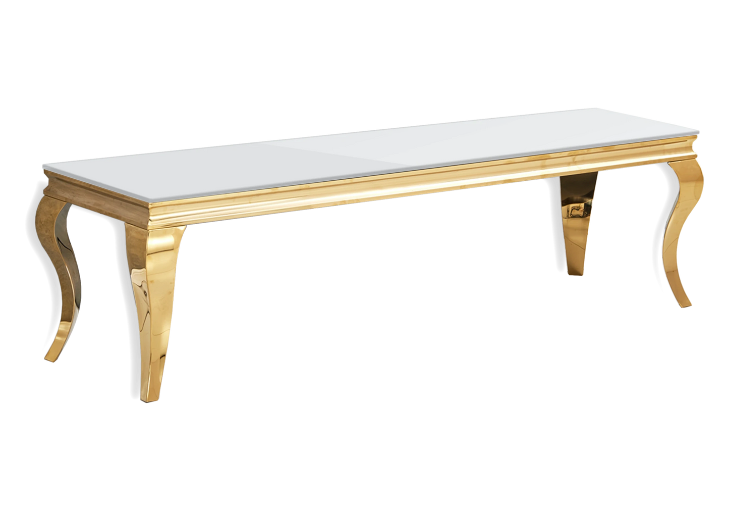Table verre blanc et chaises simili-cuir noir doré – NEO
