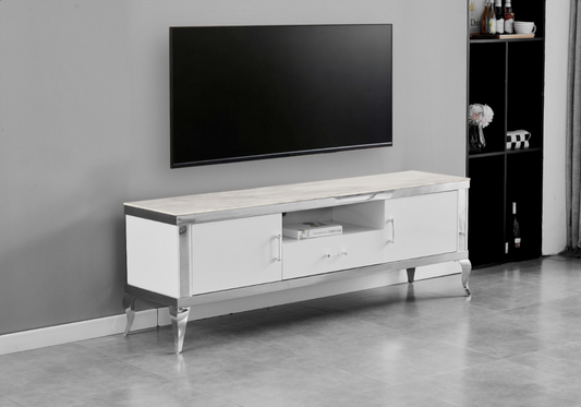 Meuble TV 170 cm marbre beige argent – Neo