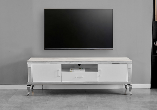 Meuble TV 170 cm marbre beige argent – Neo