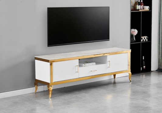 Meuble TV 170 cm marbre beige doré – Neo