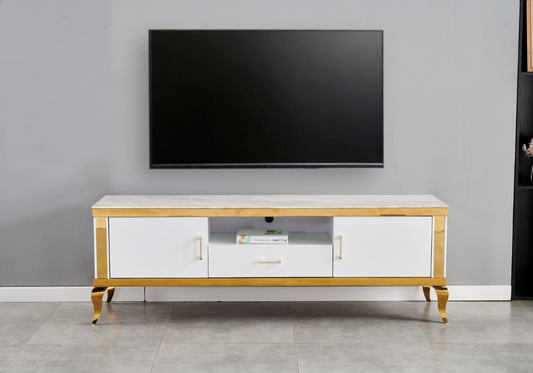 Meuble TV 170 cm marbre beige doré – Neo