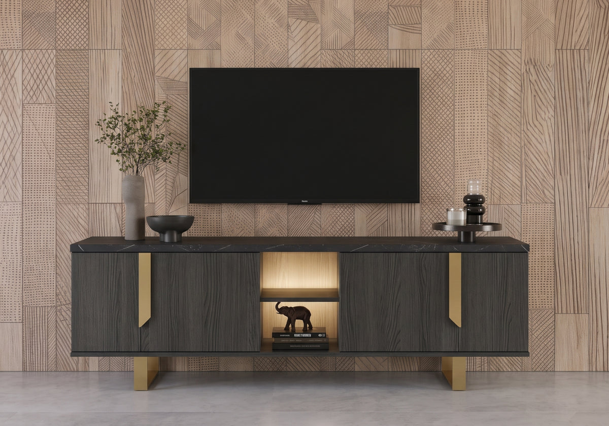 Ensemble meubles de salon TV bois et marbre - Orion