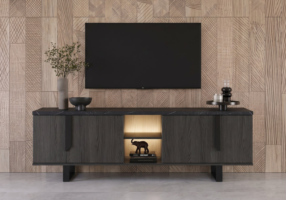 Ensemble meubles de salon TV bois et marbre - Orion