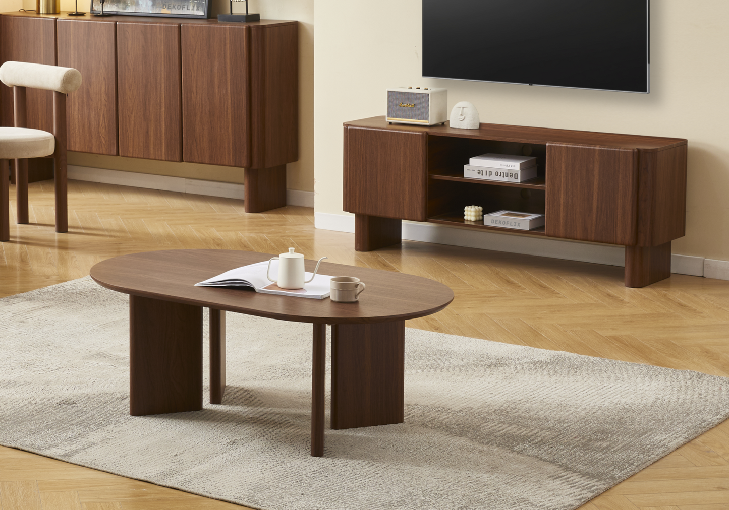 Table basse ovale noyer Japandi – Oris
