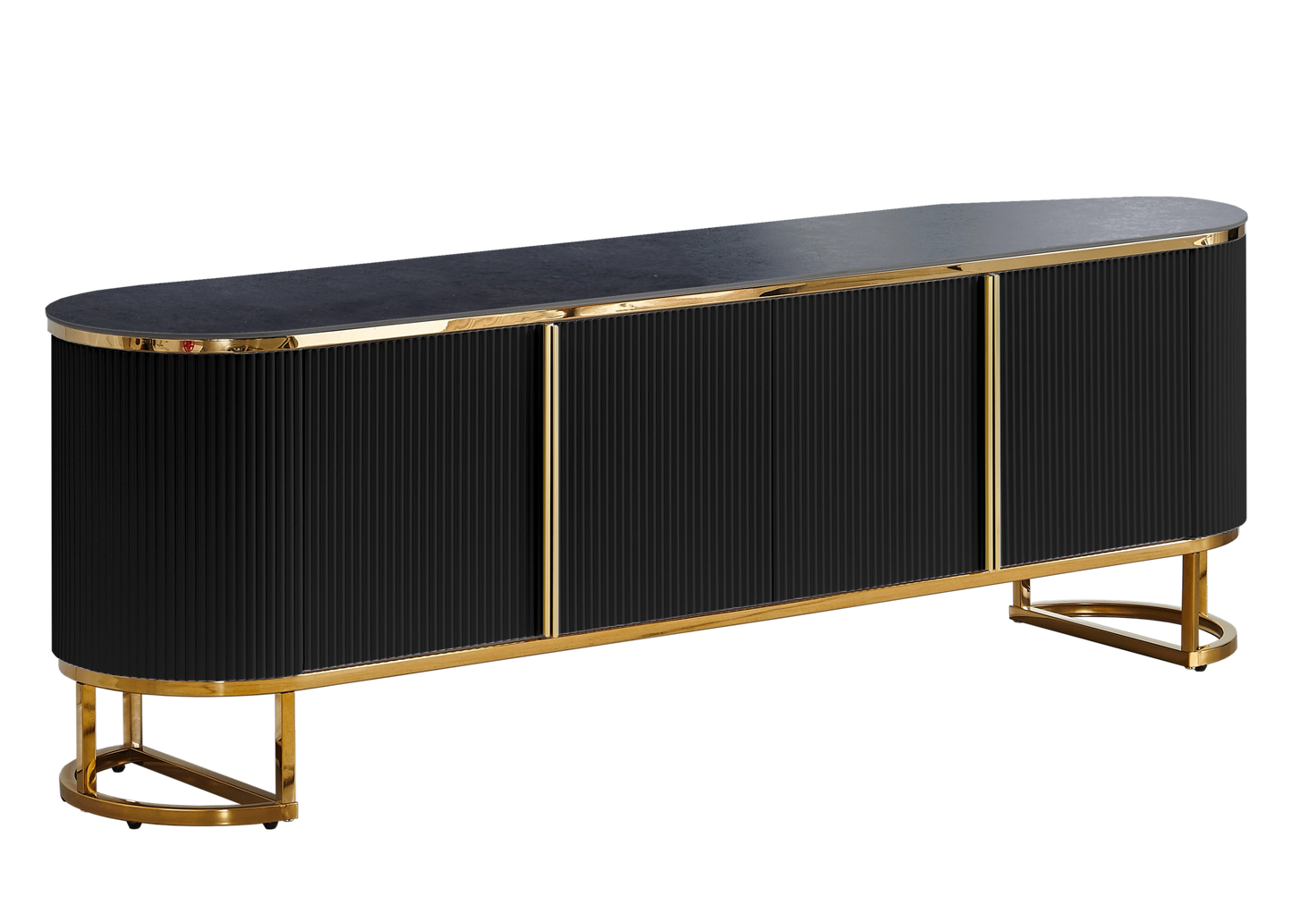 Meuble TV ovale cannelé marbre noir doré - NALIA