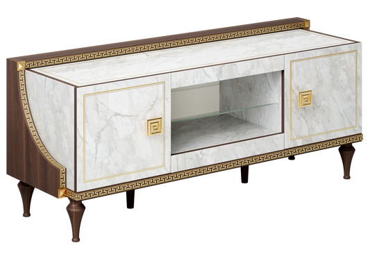 Meuble TV marbre noyer et or 24K - Romantica