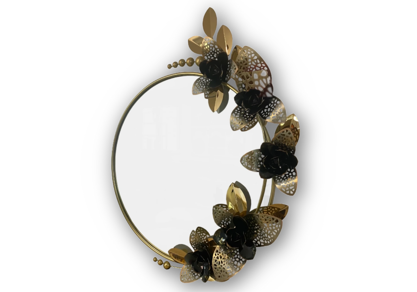 Miroir rond fleur métal doré noir – ORIA