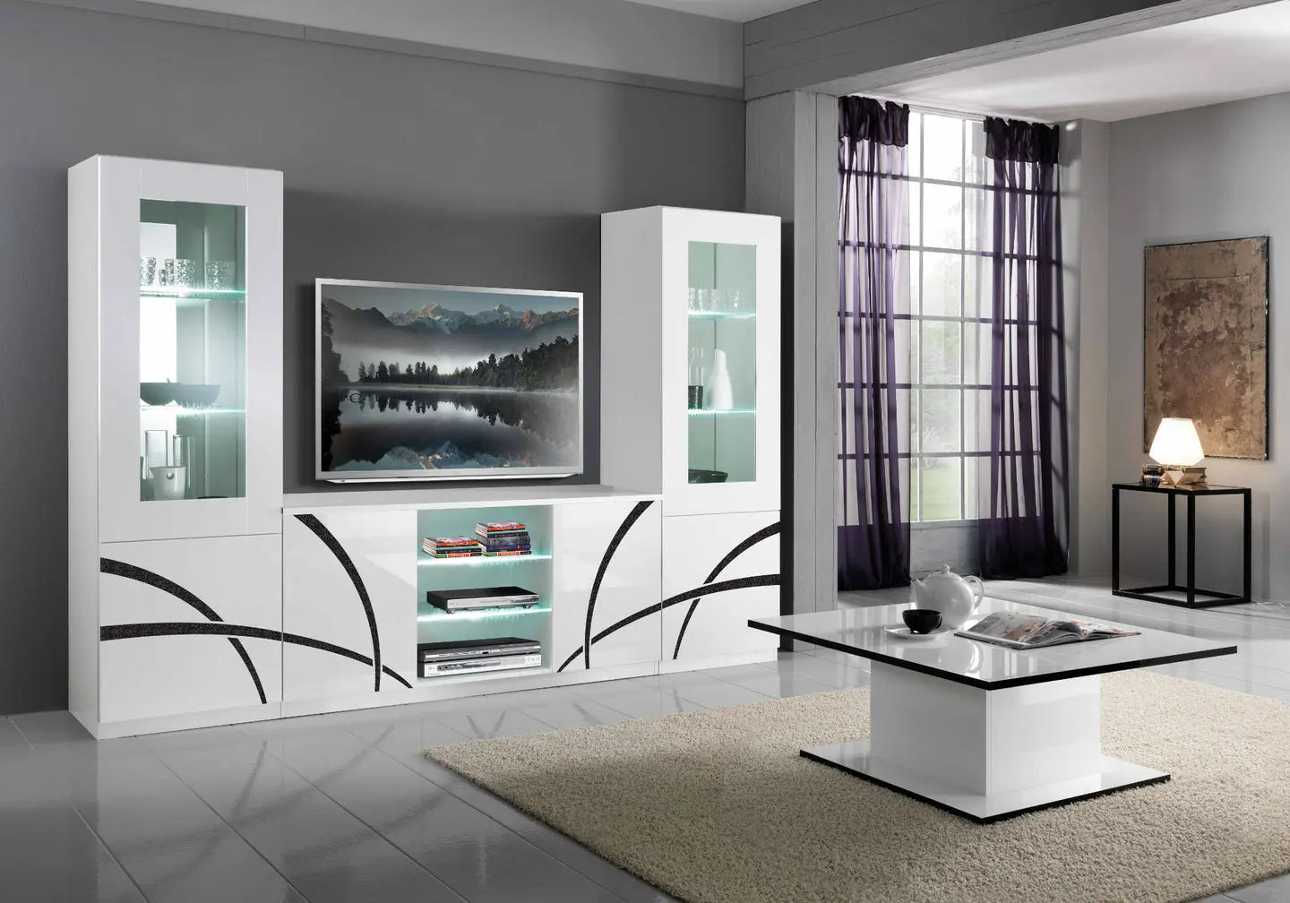 Mur TV Laqué Blanc MILANO : Meuble Design et Pratique Salon – DEKOFLIX