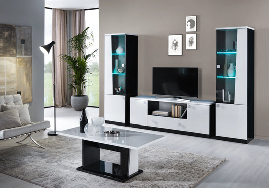 Mur TV design laqué blanc noir – ELISA