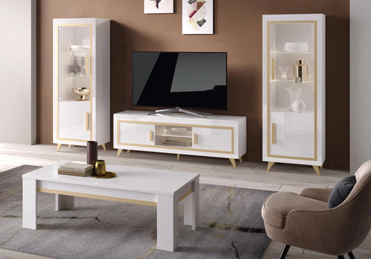 Mur tv laqué blanc doré led GOLD Italian Mobili